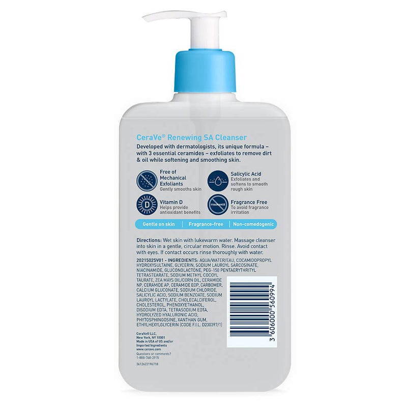 CeraVe Salicylic Acid Cleanser | 16 Ounce | Renewing Exfoliating Face Wash With Vitamin D for Normal Skin | Fragrance Free CeraVe