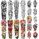 Full Arm Waterproof Temporary Tattoos 8 Sheets and Half Arm Shoulder Tattoo 10 Sheets, Extra Large LastingTattoo Stickers for Girls and Women (22.83"X7.1") Yazhiji
