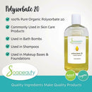 POLYSORBATE 20 T-MAZ 20, TWEEN 20 | 100% Pure Cosmetic Grade Solubilizer Surfactant & Emulsifier | Sizes 2 OZ to 7 LBS | (8 OZ) Soapeauty