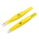 Stainless Steel Set Slant Tip + Surgical Tweezer for Ingrown Hair. Precision Sharp Needle Nose Pointed Tweezers for Splinters,Ticks & Glass Removal-Best for Eyebrow Hair, Facial Hair Removal (Yellow) Majestic Bombay