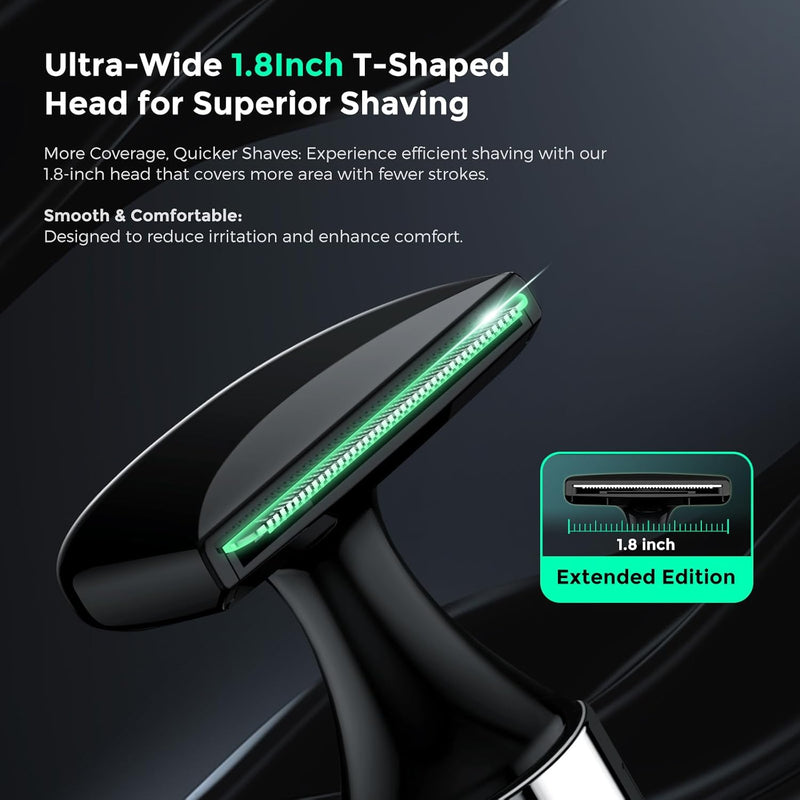 FOKE Back Shaver for Men, Ultra-Wide 1.8" T-Shaped Head, Includes Travel Case, Mens Back Shaver Rechargeable with Long Handle, Safety Lock, Waterproof IPX7, Multi-Functional Body Hair Trimmer,(Black) Infinity Warehouse