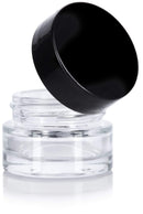 Clear Glass 0.25 oz Small Thick Wall Balm Jars with Black Foam Lined Smooth Lids (6 pack) JUVITUS