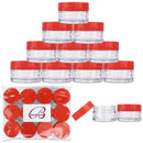 Beauticom 20 gram/20ml Empty Clear Small Round Travel Container Jar Pots with Lids for Make Up Powder, Eyeshadow Pigments, Lotion, Creams, Lip Balm, Lip Gloss, Samples (12 Pieces, Red) Beauticom