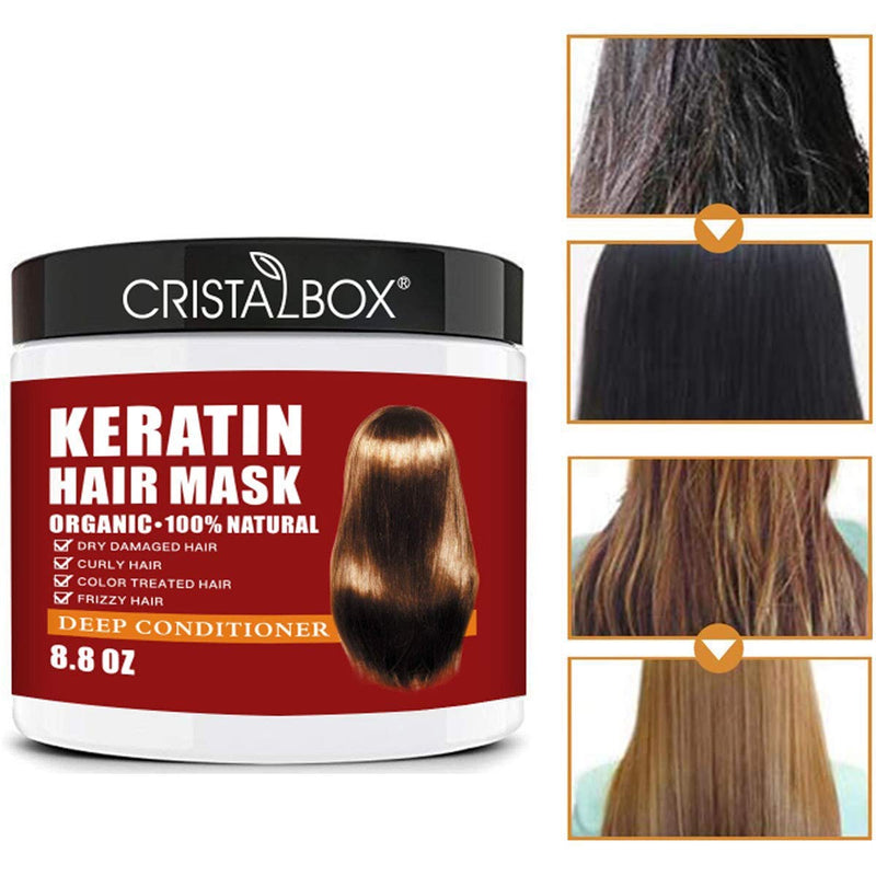 2 Pack Keratin Hair Mask,2021 Deep Repair Damage Hair Root, 250ml Hair Mask for Dry Damaged Hair,Hair Treatment Mask Hair Tonic Keratin Hair & Scalp Treatment Cristalbox