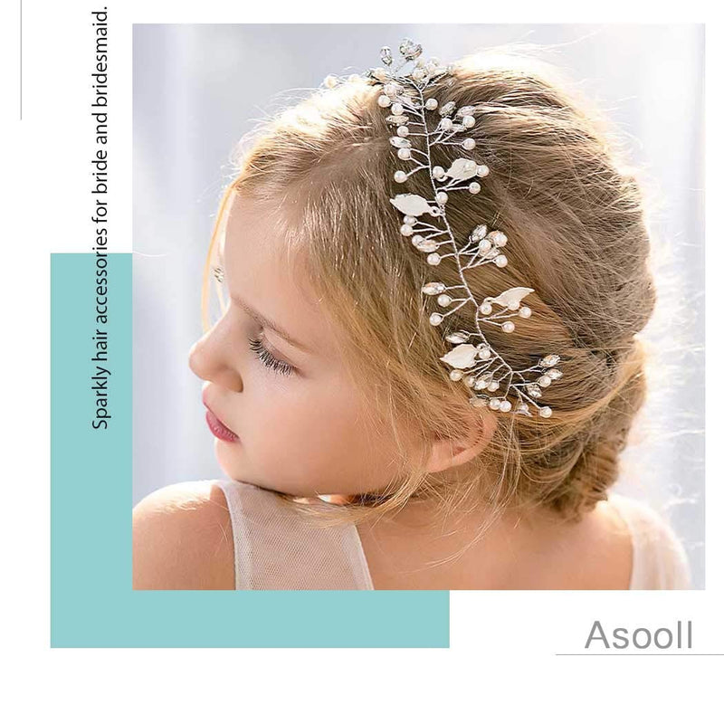 Wedding Headband Silver Hair Vines Bridal Crystal Headpiece Hair Accessories Jewelry for Brides and Bridesmaids Asooll