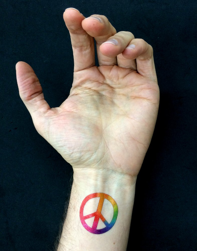 Rainbow Peace Symbol Sign Tattoos, 60's Hippie Party Favors PremiumTT temporary tattoos