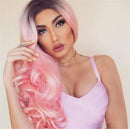 23" Natural Full Wigs Hair Long Wavy Wig Synthetic Heat Resistant (Ombre Pink) Rswsp