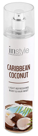 Instyle Fragrances | Body & Hair Mist | Caribbean Coconut Scent | With Panthenol | CLEAN, Vegan, Paraben Free, Phthalate Free | Premium 8 Fl Oz Spray Bottle Instyle Fragrances