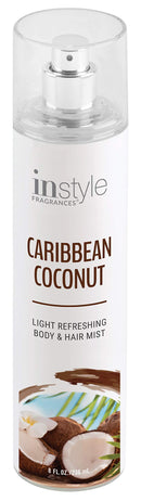 Instyle Fragrances | Body & Hair Mist | Caribbean Coconut Scent | With Panthenol | CLEAN, Vegan, Paraben Free, Phthalate Free | Premium 8 Fl Oz Spray Bottle Instyle Fragrances