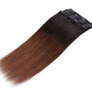 16 Inch Clip in Hair Extensions 100% Human Hair 65g Thin Standard Weft 8 Pcs 18 Clips Ombre Human Hair Clip on Hairpieces Soft Long Straight Hair for Women 2 Tones