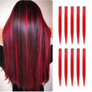 TOFAFA 22 inch Colored Hair Extensions straight Hairpiece,Multi-colors Party Highlights Clip in Synthetic Hair Extensions (10pcs Red) TOFAFA Store