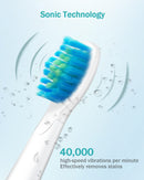 Initio Electric Toothbrush with Smart Timer, 5 Modes, 3 Dupont Bristles, 40,000 VPM Motor, Whitening Power Rechargeable Toothbrush for Adults and Kids (White) Initio