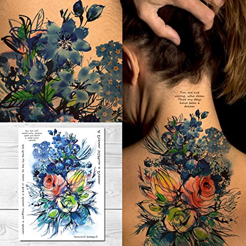 Supperb® Temporary Tattoos - Watercolor Blue Flowers Bouquet of Summer Dream Supperb