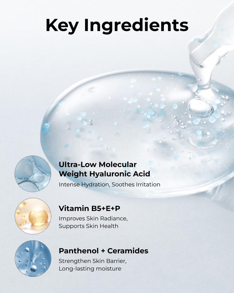 BOM Hyaluronic Acid Moisturizing Serum 1.69 fl oz, Lightweight Vegan Facial Serum with Moisture Capsules and Vitamins, Deep 20 Layer Hydration, Face Plumping, Hypoallergenic, Dry Skin Korean Skincare Infinity Warehouse