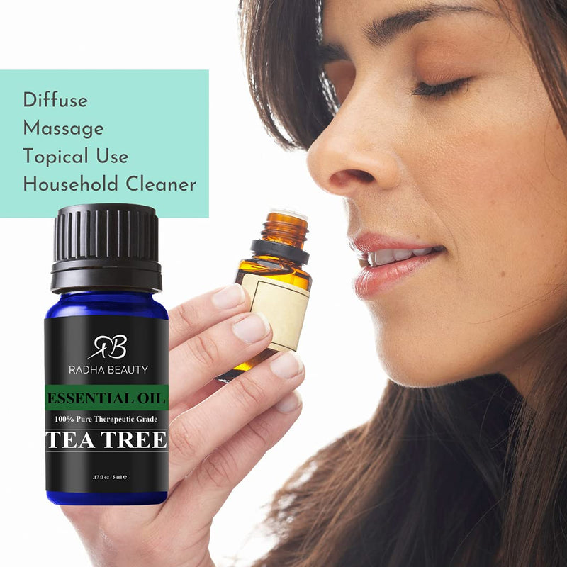 New Radha Beauty Tea Tree Essential Oil 10ml. - 100% Pure & Natural Premium Melaleuca Therapeutic Grade - Great with Soaps, Shampoo, Body Wash, Aromatherapy Radha Beauty
