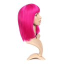 12 Inch Rose Pink Synthetic Wigs with Bangs, Colorful Cosplay Daily Party Wig for Women Natural As Real Hair+ Free Wig Cap Heat Resistant Fiber Short Straight Bob Magibrunette