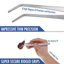 FYBREX 8 inches Stainless Steel Tweezers Curved Tips, All-purpose Forceps Professional Tweezers Tongs with Comfortable Ridged Handle for Beauty Crafting Cooking Repairing and General Purpose Comfecto