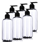 8oz Plastic Clear Bottles (6 Pack) BPA-Free Squeeze Containers with Pump Cap, Labels Included Aromine
