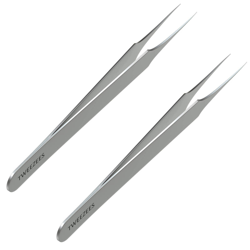 Ingrown Hair Tweezers | Pointed Tip | 2 Pack | Precision Stainless Steel | Extra Sharp and Perfectly Aligned for Ingrown Hair Treatment & Splinter Removal For Men and Women | By Tweezees Tweezees