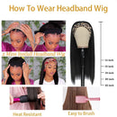 Straight Headband Wig for Women Black 22 Inch Long Straight Headband Wig Premium Synthetic Headband Wig Natural Glueless None Lace Front Wigs with Headbands & Wig Caps( Black) Angels Beauty