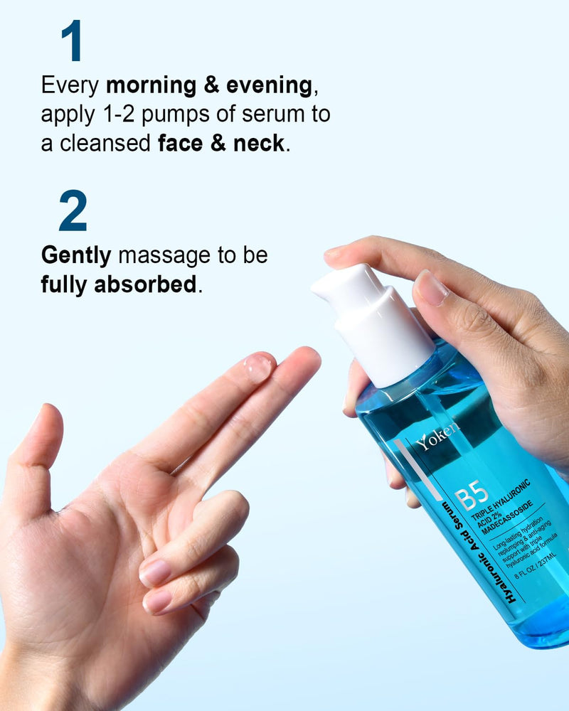 Yoken EWG Verified Hyaluronic Acid Serum for Face 8 + 2 fl oz, Vitamin B5 & Triple Pure Hyaluronic Acid 2%, Anti-aging Facial Serum for Fine Line Wrinkle Hydrating Serum Plump Dry Skin Fragrance-Free Infinity Warehouse