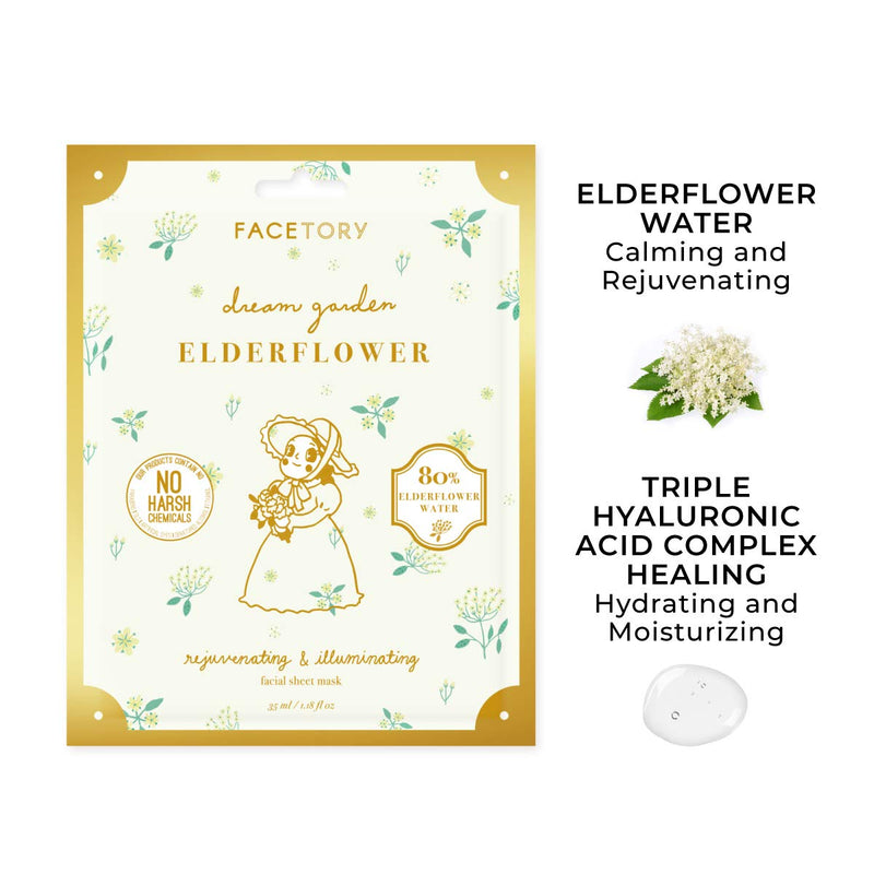 FaceTory Dream Garden Elderflower Mask (Pack of 10)- Rejuvenating and Illuminating Facial Sheet Mask FACETORY