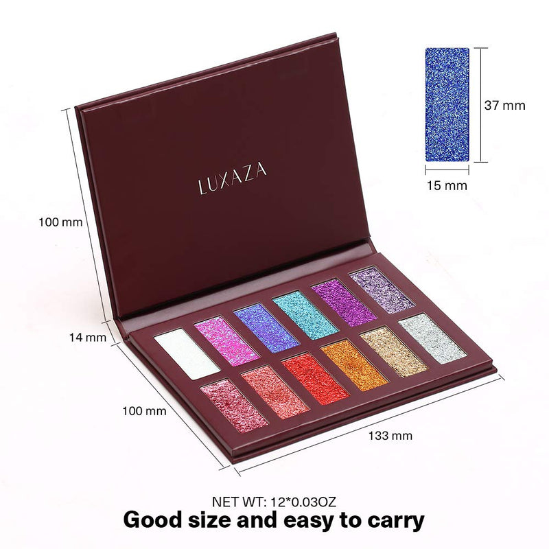 LUXAZA Holographic Glitter Eyeshadow Palette Metallic Festival Style,Ultra Pigmented Shimmer Sparkling Eyeshadow Makeup pallet,Long Lasting Waterproof Eye Shadows Cosmetics Gift Kit LUXAZA