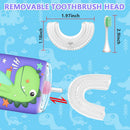 Kids Electric Toothbrush U Shape Dinosaur Ultrasonic Automatic Toothbrush with Replacement Soft Bristles Heads Six Modes 360°Oral Cleaning IPX7 Waterproof Smart Rechargeable Toothbrush (2-6 Year Old) KRX