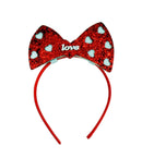 Valentine's Day Heart Headband Red Glitter Bow with White Hearts and Love Hair Piece, One Size Fits Most Needzo