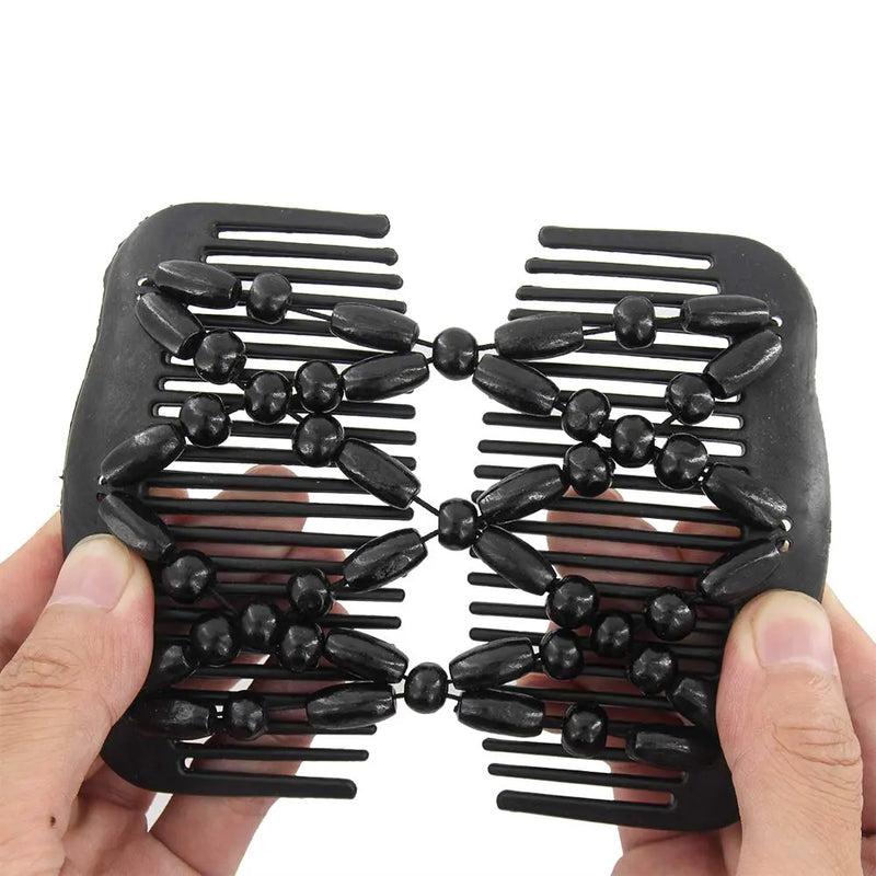 Yeshan Magic Hair Side Combs for Women Wood Beaded Stretch Double Hair Side Combs Clips Bun Maker Hair Accessories,Pack of 6 Yeshan