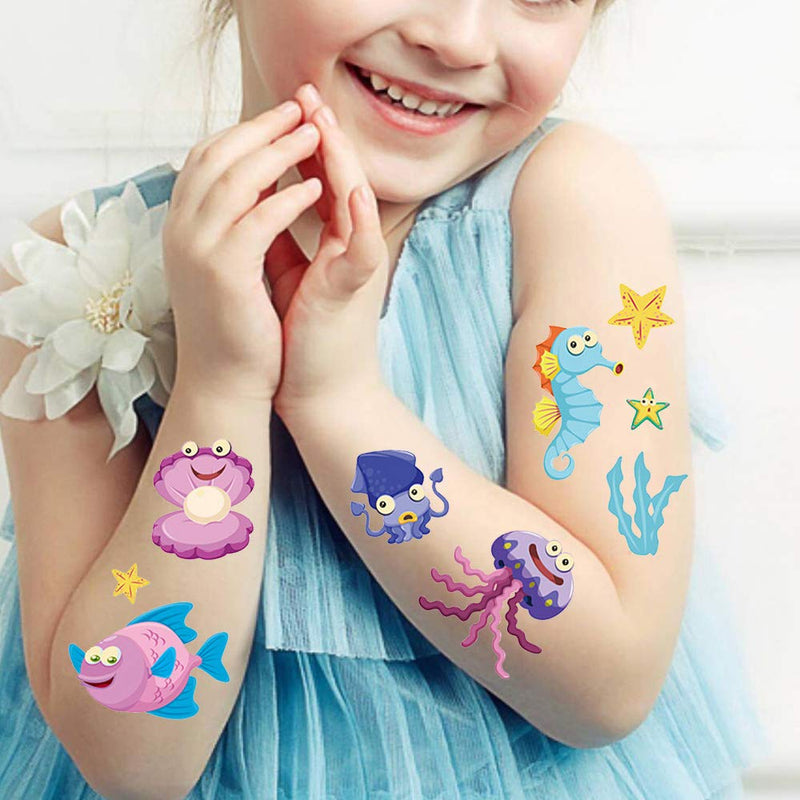 Mocossmy Animal Temporary Tattoos for Kids,10 Sheets Ocean Theme Waterproof Fake Tattoos Body Decoration DIY Crafts for Boys Girls Birthday Party Favor Supplies Goodie Bag Filler Stuffers Gifts Mocossmy