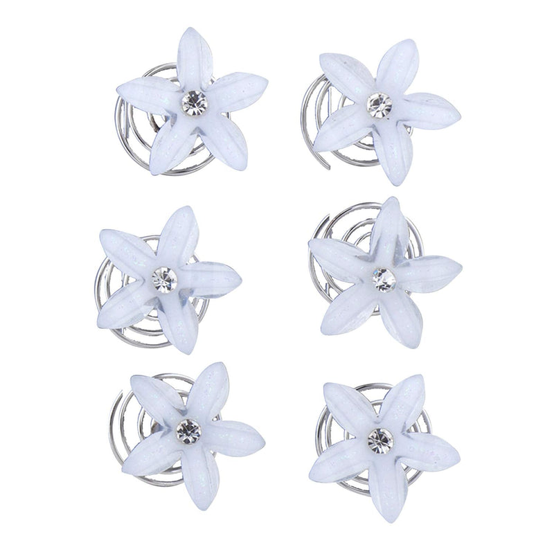 LUX ACCESSORIES White Flower Crystal Rhinestone Fashion Silvertone Hair Twist LUX ACCESSORIES