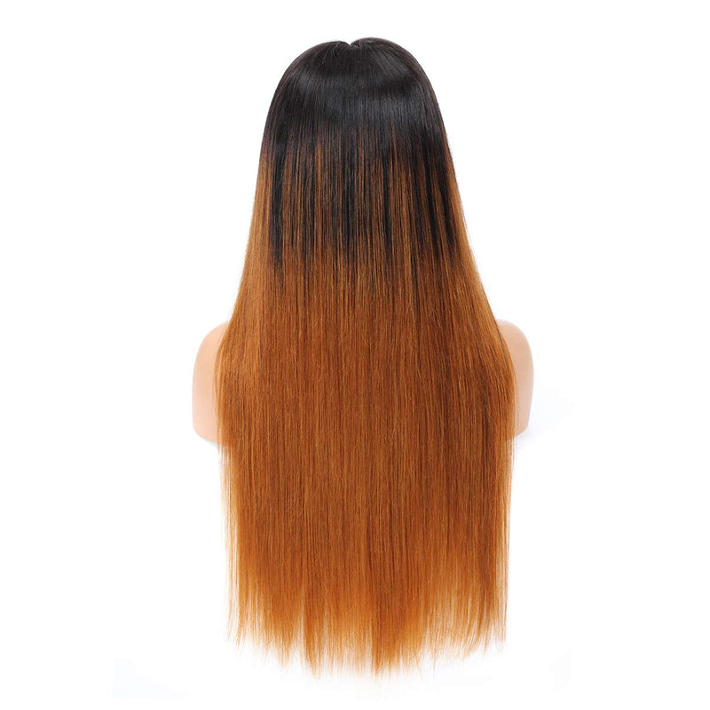 Seelaak Silky T Part Straight Wig 13x4 Transparent Lace Wig 22 Inches 150% Density Ombre Brown Straight Lace Front Wig Human Hair seelaak