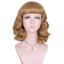 DIFEI Rockabilly Vintage Wig Audrey Hepbum Short Bang Wig Long Finger Wavy Wigs for Women (Dark Golden) DIFEI