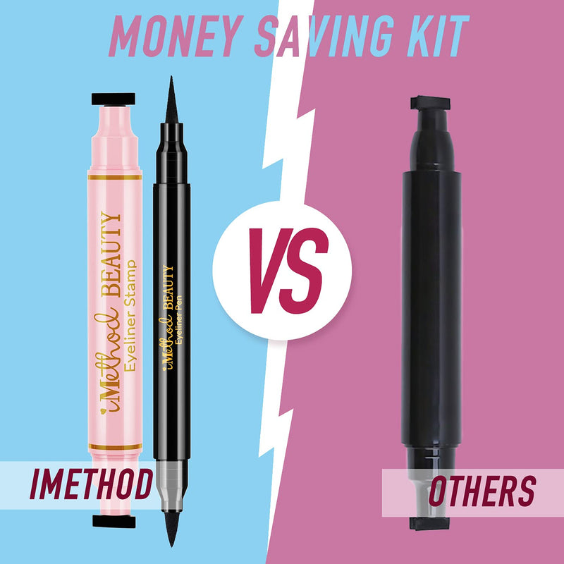 Liquid Eyeliner and Eyeliner Stamp - iMethod Waterproof Eye Makeup, Eye Liner & Winged Eyeliner Stamp, Perfect Cat Eye in Seconds, Long-Lasting, 2 Counts iMethod