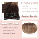 Hairro 100% Human Hair Clip in Extensions Thin 16 Inch Long Straight Ombre Medium Brown to Dark Blonde Human Hair Clip on Hairpieces 65g Machine Weft 8pcs 18 Clips for Women
