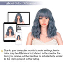 Relena Mixed Blue Short Wavy Bob Wig with Bangs Woman's Synthetic Cosplay Wig 14 inch Shoulder Length Colorful Curly Wave Bob Wig for Women Heat Resistant Fiber Hair Wig Relena