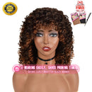 Short Curly Wigs for Black Women - Ombre Brown Synthetic African American Full Kinky Curly Afro Hair Wig with Bangs rosmile