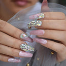 CoolNail Bling Jewelry Ballerina Coffin False Fake Nails 3D Marble Pink Glossy Extra Long Pointed Press On Salon Party Wear Nail Tips Coolnail