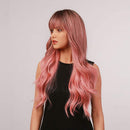 Esmee 24"Women Synthetic Wigs Long Wavy black Ombre pink with Fluffy Air Bangs Light Cosplay Party Wig Esmee