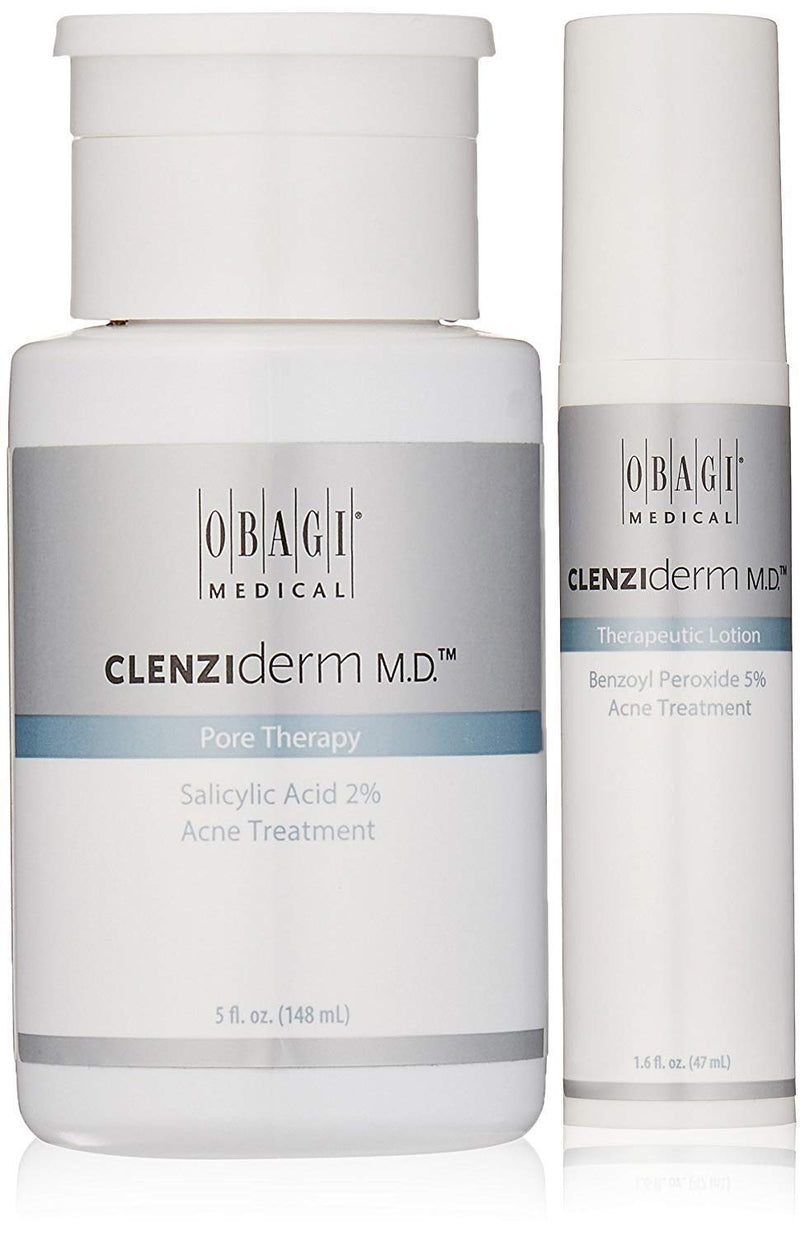 Obagi CLENZIderm M.D. Pore Therapy Salicylic Acid 2% Acne Treatment And Obagi CLENZIderm M.D. Therapeutic Lotion Benzoyl Peroxide 5% Acne Treatment. Obagi Medical