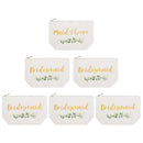 ElegantPark Bridesmaid Gifts Set of 6 Maid of Honor Gift Bridesmaid Makeup Bag Wedding Party Cosmetic Bag Bridal Shower Gifts Canvas Gold Script ElegantPark