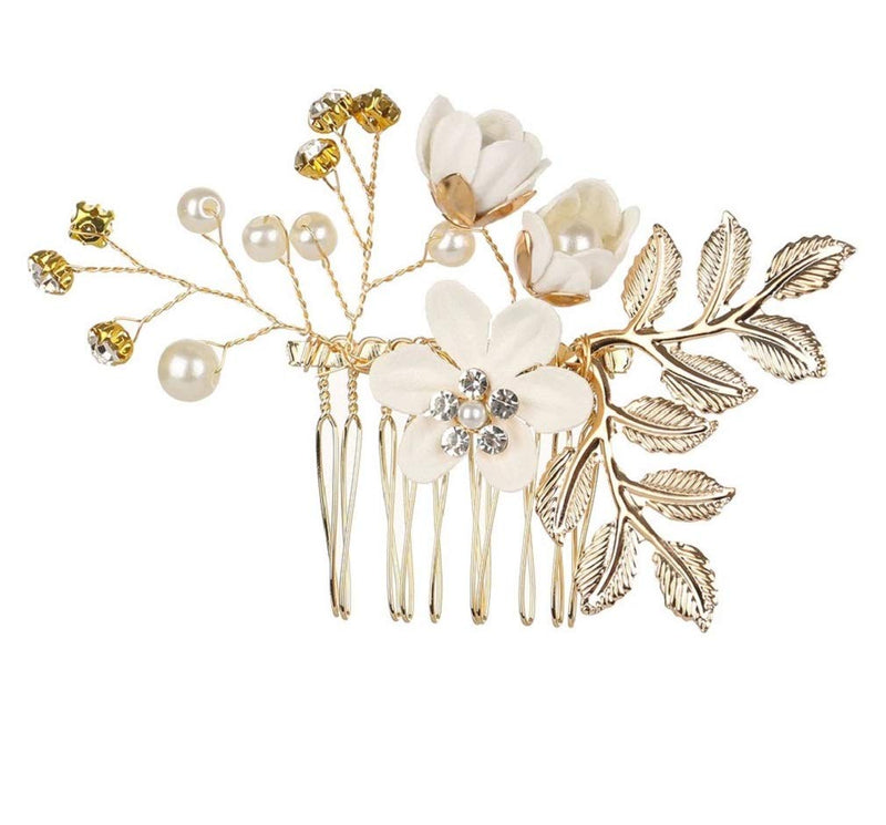 Luxury Flower Hair Combs and Pins Accessories for Wedding, Birthday, Bridesmaids, Various Styles and Colors (3 flowers combs, White) The Crafty Owl
