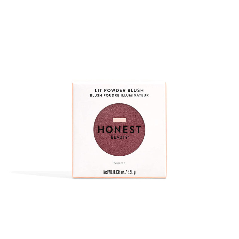 Honest Beauty Lit Powder Blush, Femme | Deep Mauve w/ Gold Shimmer | EWG Certified + Dermatologist & Physician tested & Vegan + Cruelty free| 0.14 oz. Honest Beauty