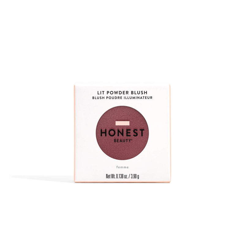 Honest Beauty Lit Powder Blush, Femme | Deep Mauve w/ Gold Shimmer | EWG Certified + Dermatologist & Physician tested & Vegan + Cruelty free| 0.14 oz. Honest Beauty
