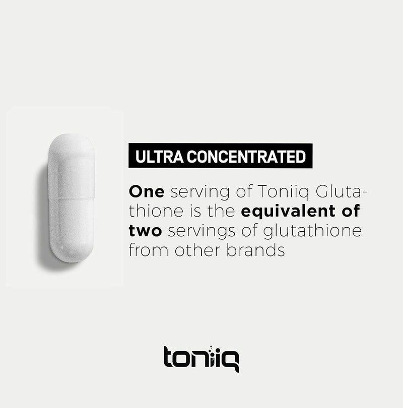 Toniiq Ultra High Strength Glutathione Capsules - 1000mg Concentrated Formula - 98%+ Highly Purified and Bioavailable - Non-GMO Fermentation - 120 Capsules Reduced Glutathione Supplement Infinity Warehouse