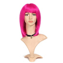 12 Inch Rose Pink Synthetic Wigs with Bangs, Colorful Cosplay Daily Party Wig for Women Natural As Real Hair+ Free Wig Cap Heat Resistant Fiber Short Straight Bob Magibrunette