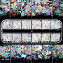 12 Boxes Holographic Nail Sequins, Teenitor Iridescent Mermaid Flakes Ultra-Thin Colorful Glitter Sticker, for Nail Art Decoration, Paillette Cosmetic Festival Glitter, Craft or Face Hair Decor Teenitor
