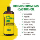 Pure Cold Pressed Castor Oil - Big 32 fl oz Bottle - Unrefined & Hexane Free - 100% Pure Castor Oil for Hair Growth, Thicker Eyelashes & Eyebrows, Dry Skin, Healing, Hair Care, Joint and Muscle Pain Seven Minerals