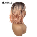 NOBLE Pink Orange Wigs Ombre Bob Curly Wavy Wigs with Air Bangs for Women Synthetic Short Wavy Wigs with Bangs Heat Resistant Synthetic Fiber Wigs for Daily Party Cosplay Costume Wigs NOBLE